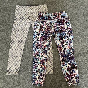 Lot 2 Women’s XL Active Leggings RBX Watercolor + TUFF Chevron‎ Stretch Yoga Gym